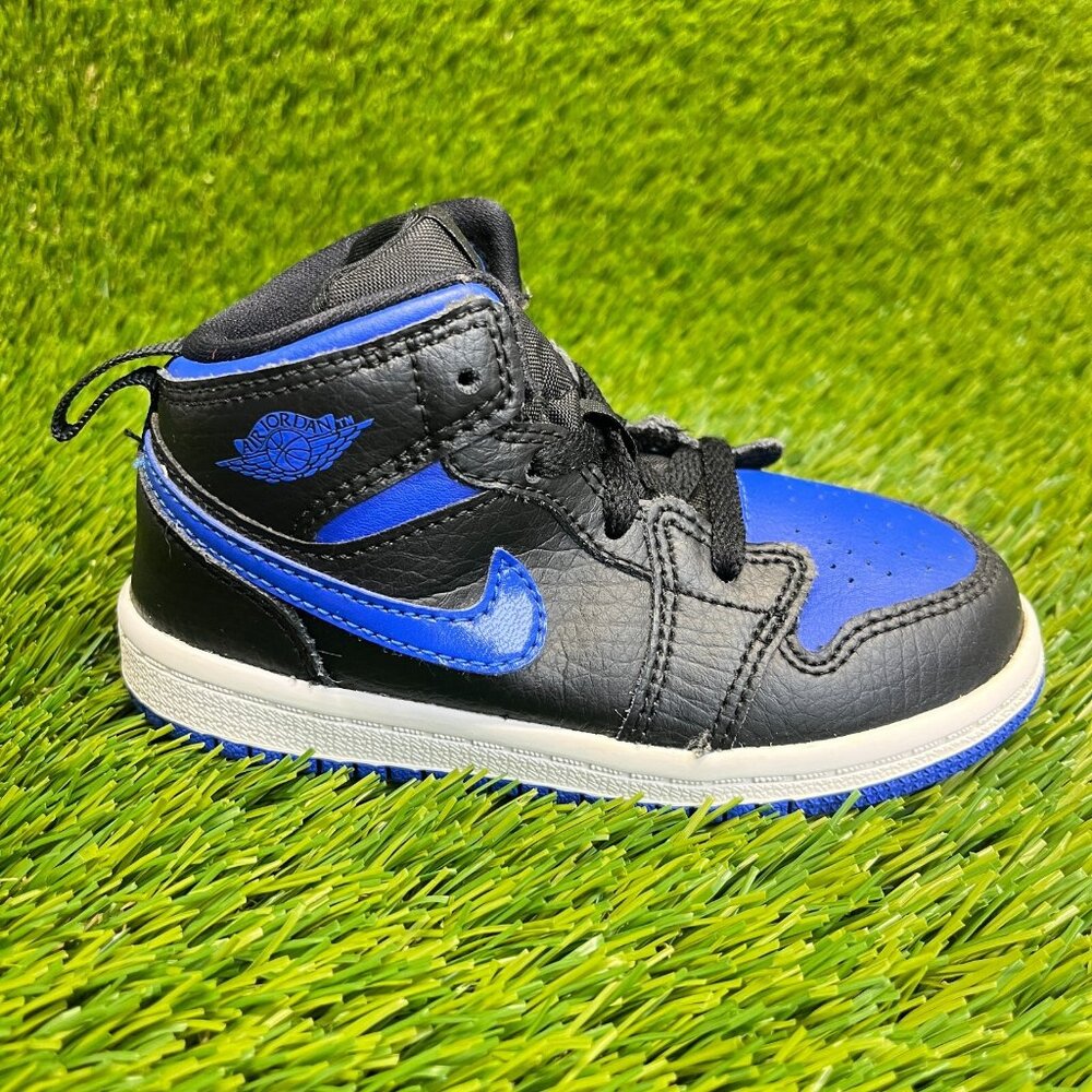 Nike Air Jordan 1 Mid Royal Boys Size 8C Blue Black Basketball Shoes Sneakers